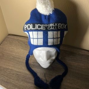 Dr Who Mens TARDIS Knit Pompom Tasseled Hat Color Blue